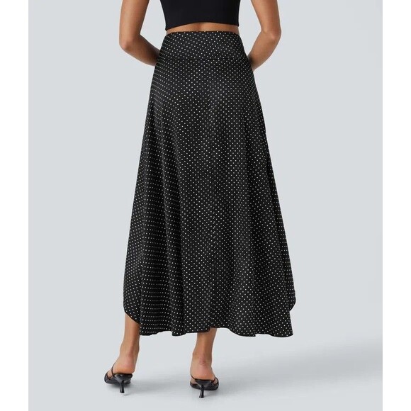 Halara Womens Mid Rise Zippered Skirt Sz Medium Black White Dots, High Slit NWT - Picture 2 of 9